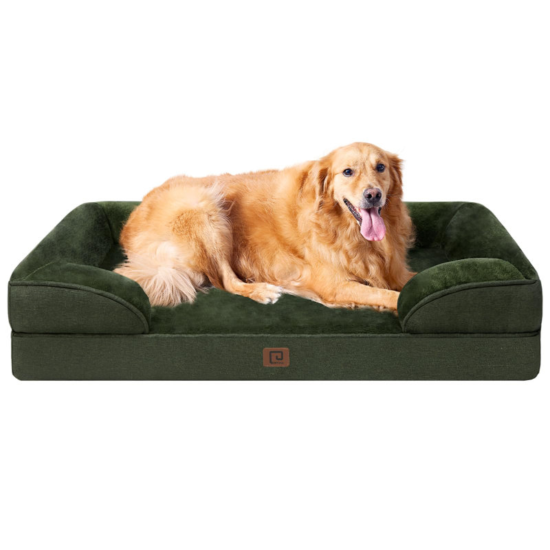 Orthopedic Dog Beds For Extra Large Dogs, Waterproof Memory Foam XL Dog Bed With Sides, Non-Slip Bottom And Egg-Crate Foam Big Dog Couch Bed With Washable Removable Cover, Dark Green