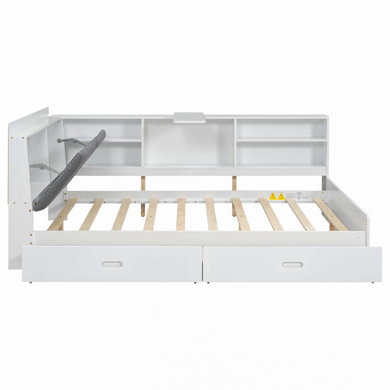 Lit plateforme avec 2 tiroirs, Blanc, Double