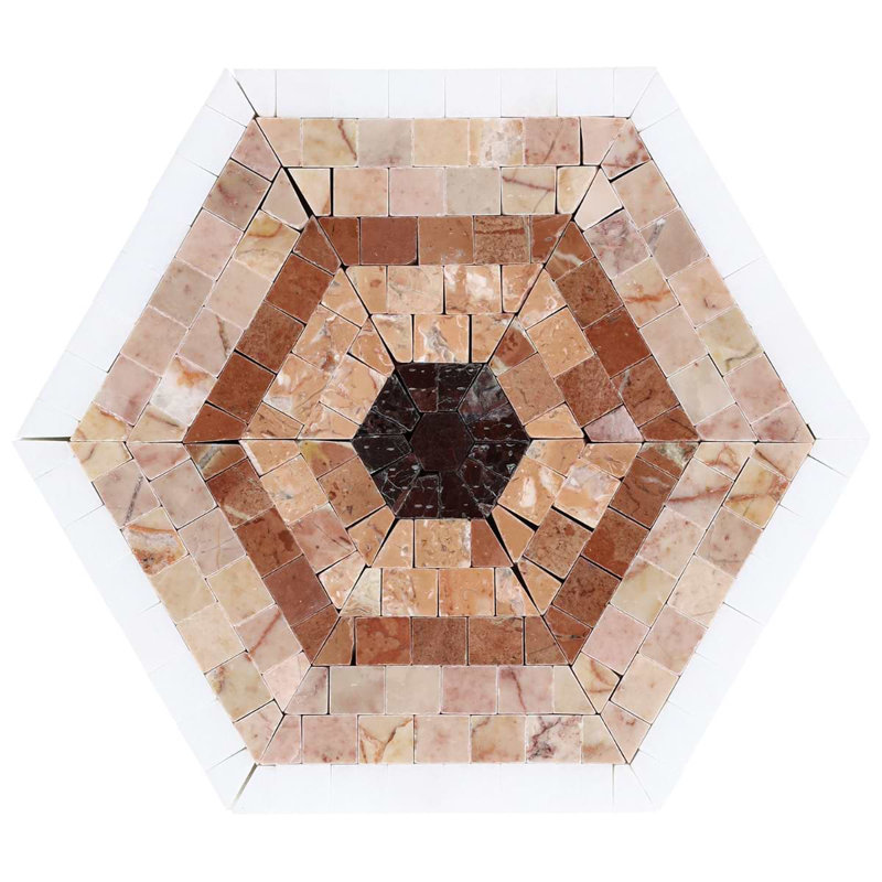 Ako 6" Hexagon Marble Micro Mosaic Tile, Terracotta Rosa