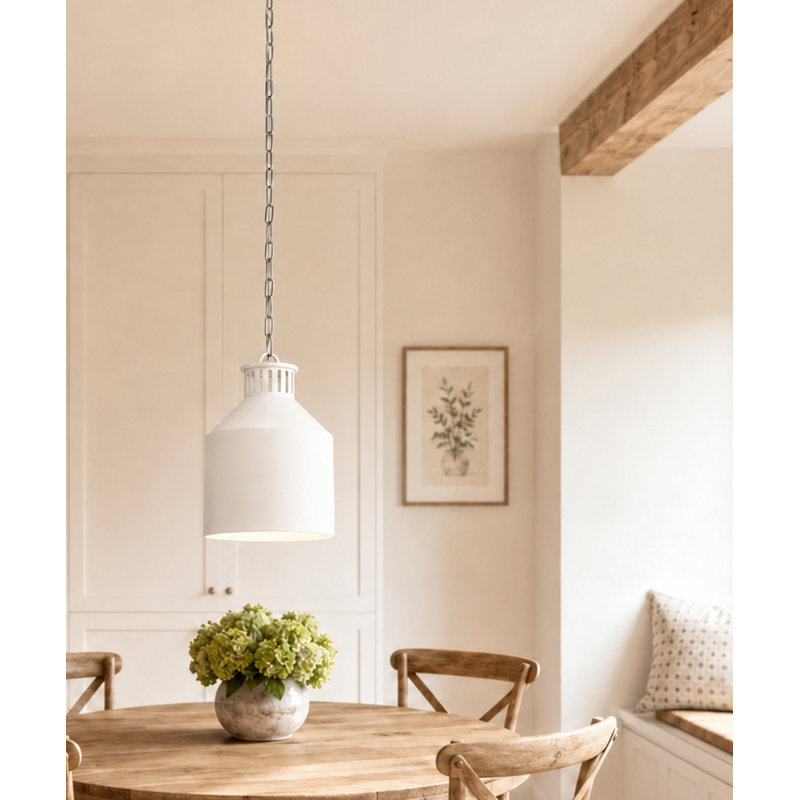 Suspension Montauk à 3 lumières, style vintage, fini blanc crème, 12 po de largeur., Blanc, Blanc