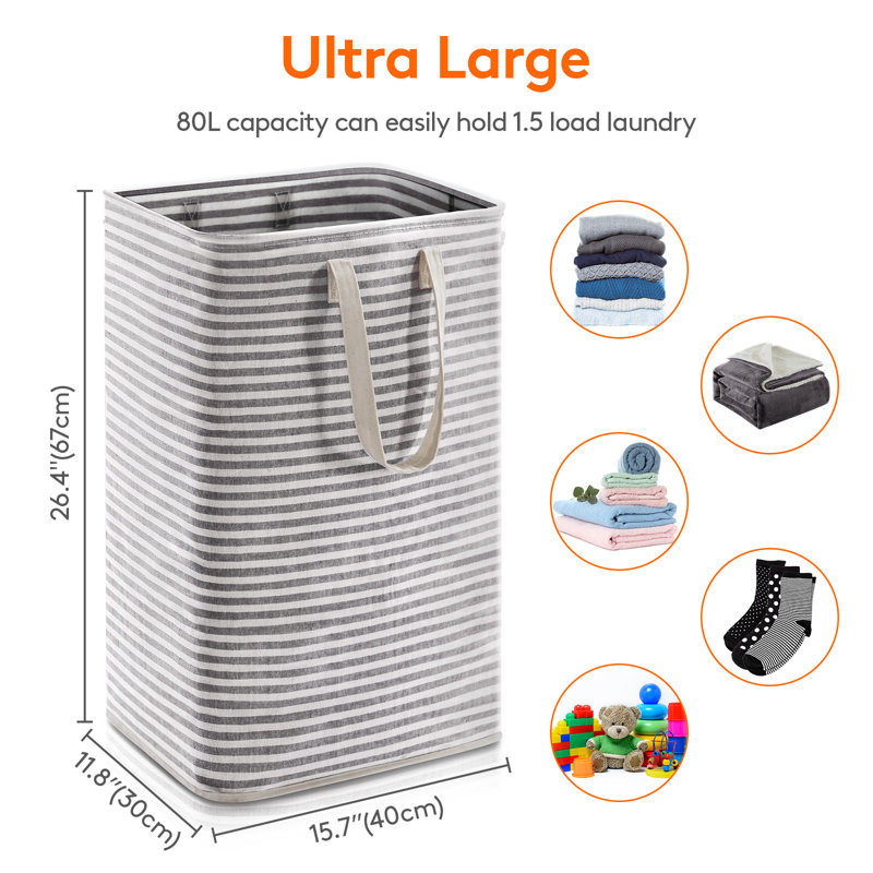 Laundry Hamper, Black, 26.4" H x 15.7" W x 11.8" D