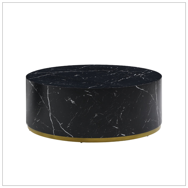 Table basse 35,43 "en faux marbre - Base en métal doré - Noir - Pour le salon