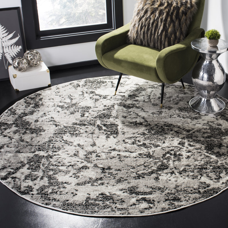 Tapis gris anthracite / ivoire Skyler, Rond 8 pi