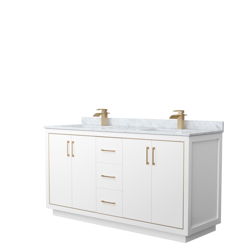 Icon 72" Double Bathroom Vanity Set, Brushed Nickel, White, 66"