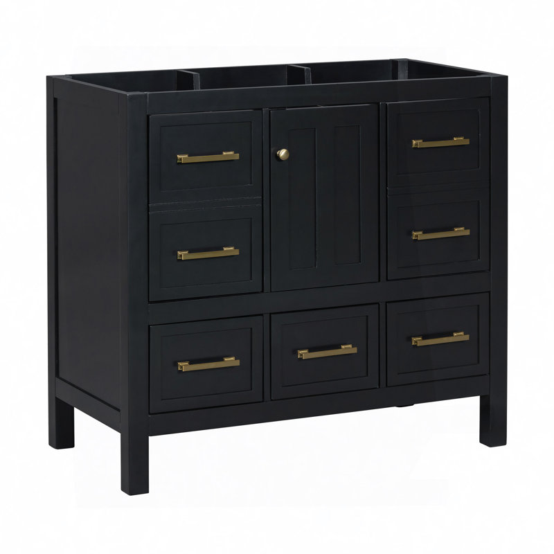 Meuble-lavabo de salle de bain sans lavabo, armoire de rangement en bois massif, meuble-lavabo autoportant avec 5 tiroirs et portes à fermeture douce