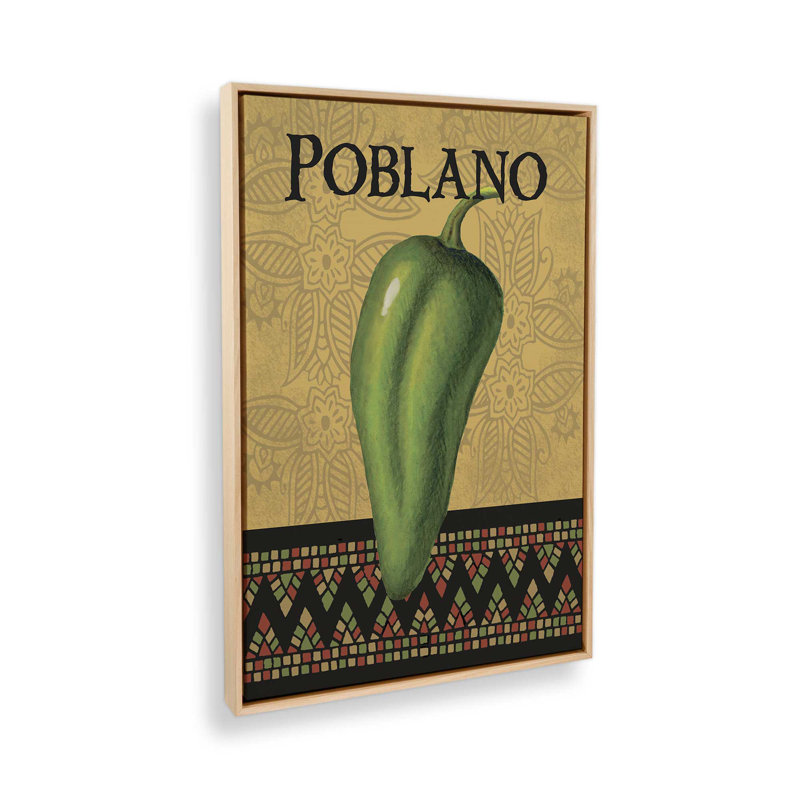 Poblano avec toile de fond or, Érable américain, H 12,75 po x l 8,75 po, Impression dans un cadre flottant sans passe-parto