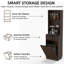 Armoire de rangement haute et étroite avec compartiment poubelle basculant, meuble de rangement de cuisine en noyer cannelé avec tiroir et étagères ouvertes-1179302825