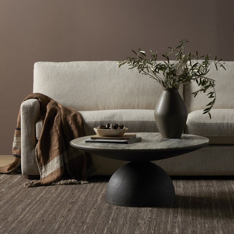 Corbett Marble Coffee Table, River Gray Top/Light Gray Base, 15.75" H x 35.25" L x 35.25" W