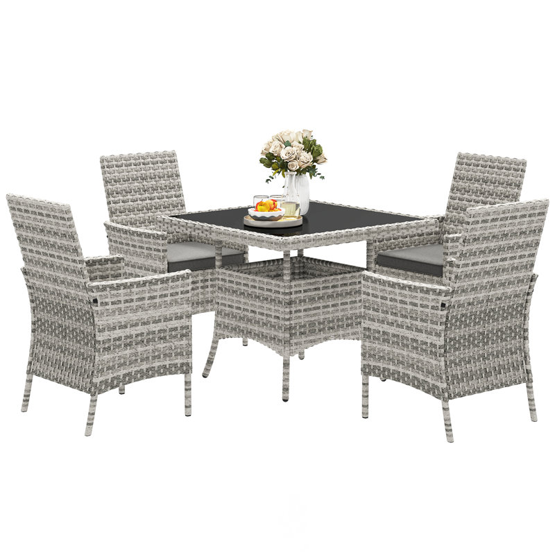 Outsunny Rattan Garden Furniture Set 4 Seater with Cushions, Grey