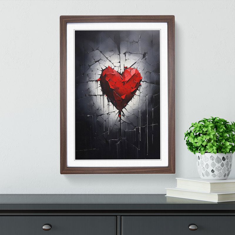 Love Heart Hard Edge - Single Picture Frame Print on Wood, Walnut Framed, 34cm H x 25cm W x 2cm D