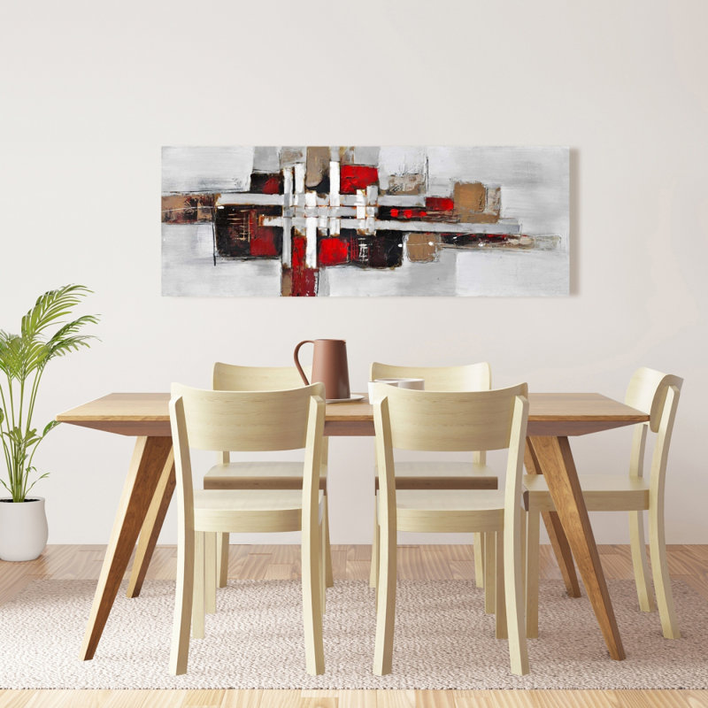 Toile industrielle grise | Formes abstraites, décor décoratif rouge
