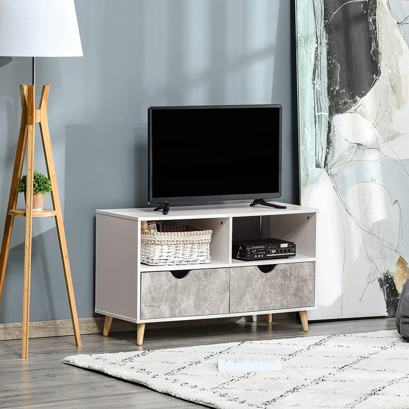 Unfinished TV Stand for TVs up to 32" with Fireplace Included, Grey