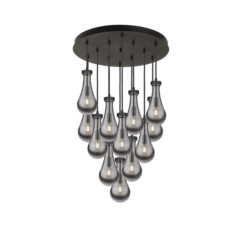 Luminaire suspendu à 12 lumières Edwa, Gris fumée clair, Noir mat