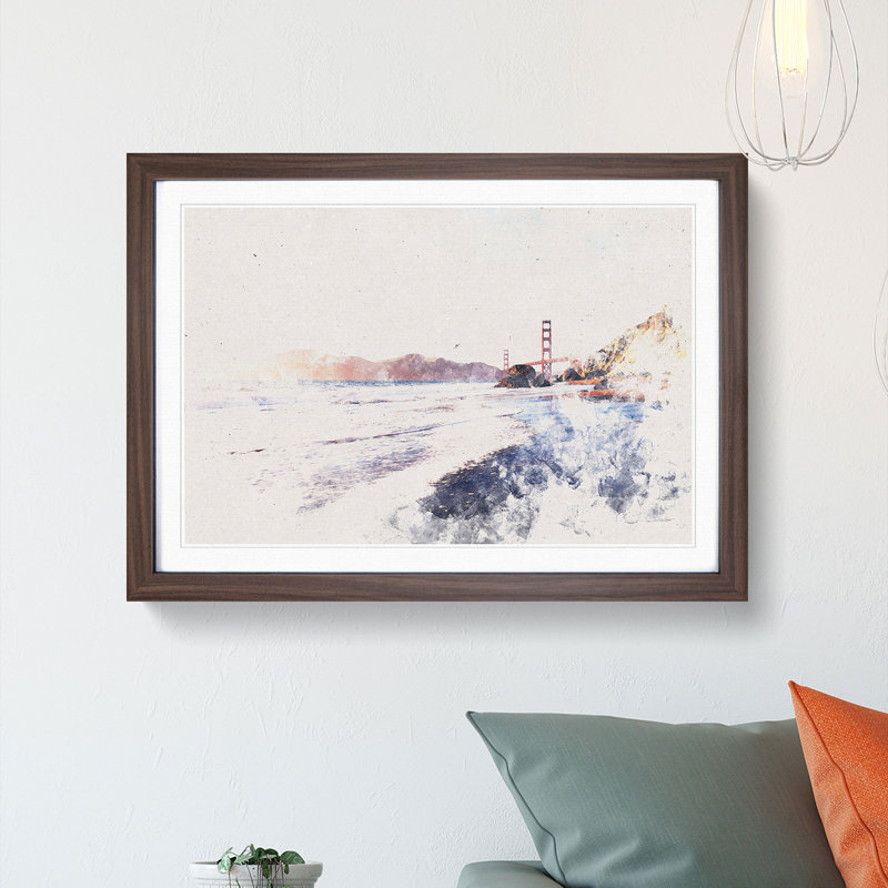 The Golden Gate Bridge in San Francisco - Picture Frame Painting Print, Oak Framed, 60cm H x 91cm W x 2cm D