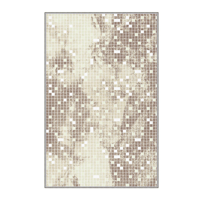 Tapis gris / ivoire en polyester tissé à la machine Cliona, Tapis de couloir 2 pi 7 po x 6 pi 7 po