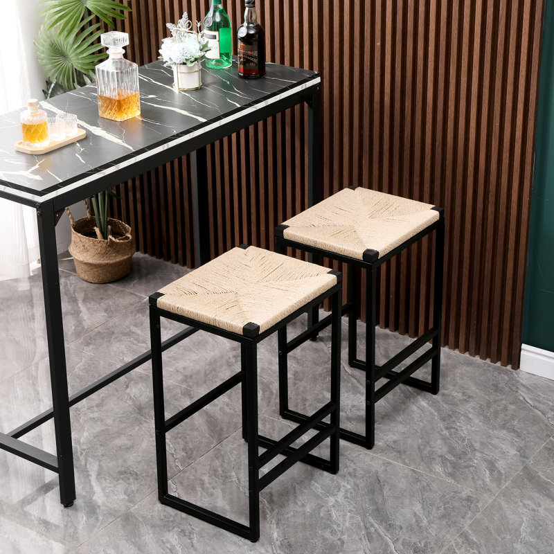 2 chaises de bar en papier tissé. Structure en métal robuste, glissade. Élégant. 15,74 po x 13,39 po x 25 po. Pour différents emplacements. Facile à assembler. Tabouret de comptoir de cuisine sans dossier 2 pièces - Structure avec siège, polyvalent