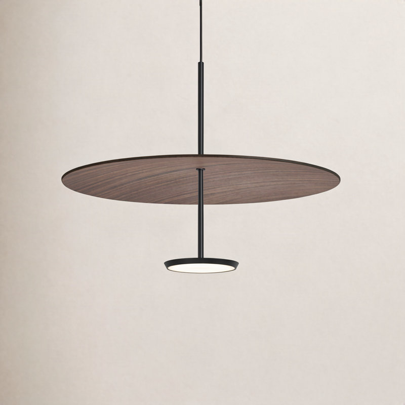 Sky Dome 1 - Light LED Pendant, 17.5" H x 24" W x 24" D, Walnut, Matte Black