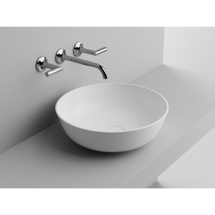 16'' Matt White Stone Circular Vessel Bathroom Sink with Overflow