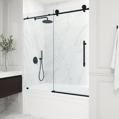 Porte de baignoire coulissante sans cadre avec verre transparent 3/8 po l 56-60 po x H 66 po Elan Hart