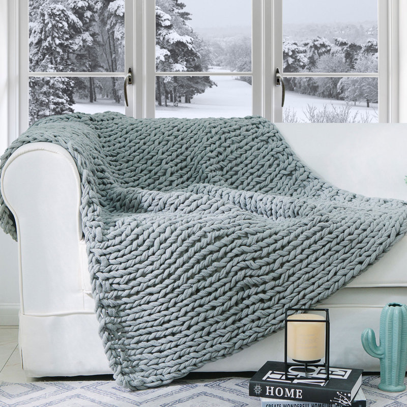 Chunky Knit Throw Blanket, Gray