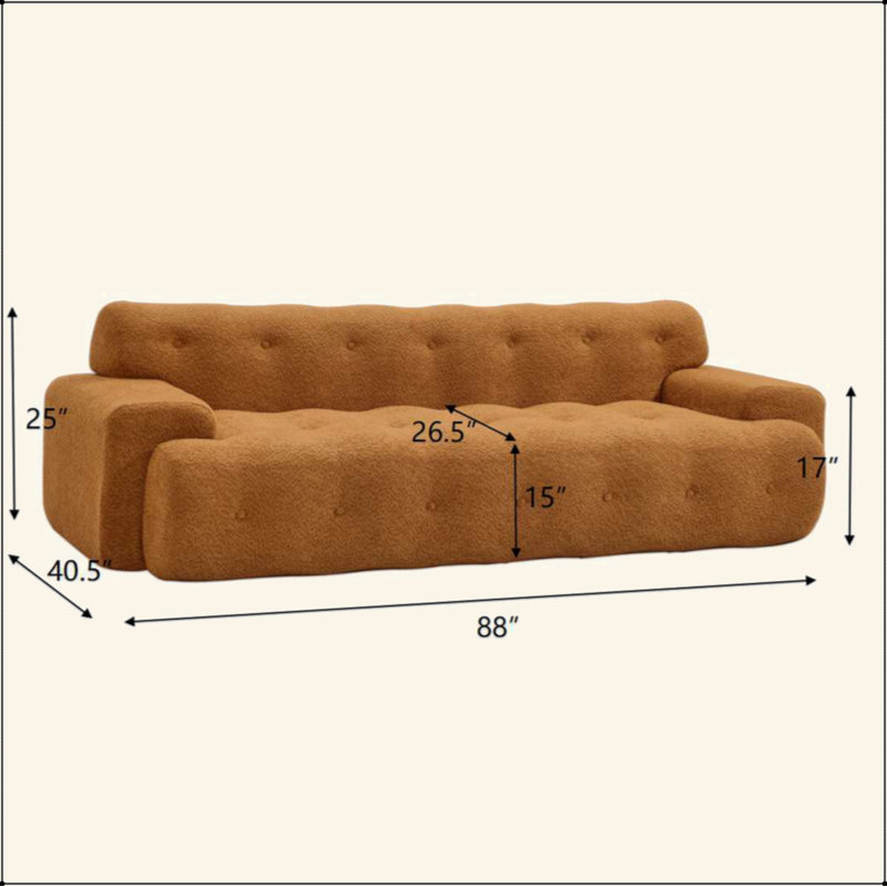 Canapé 88 places 3 places avec canapé capitonné confortable, Chameau
