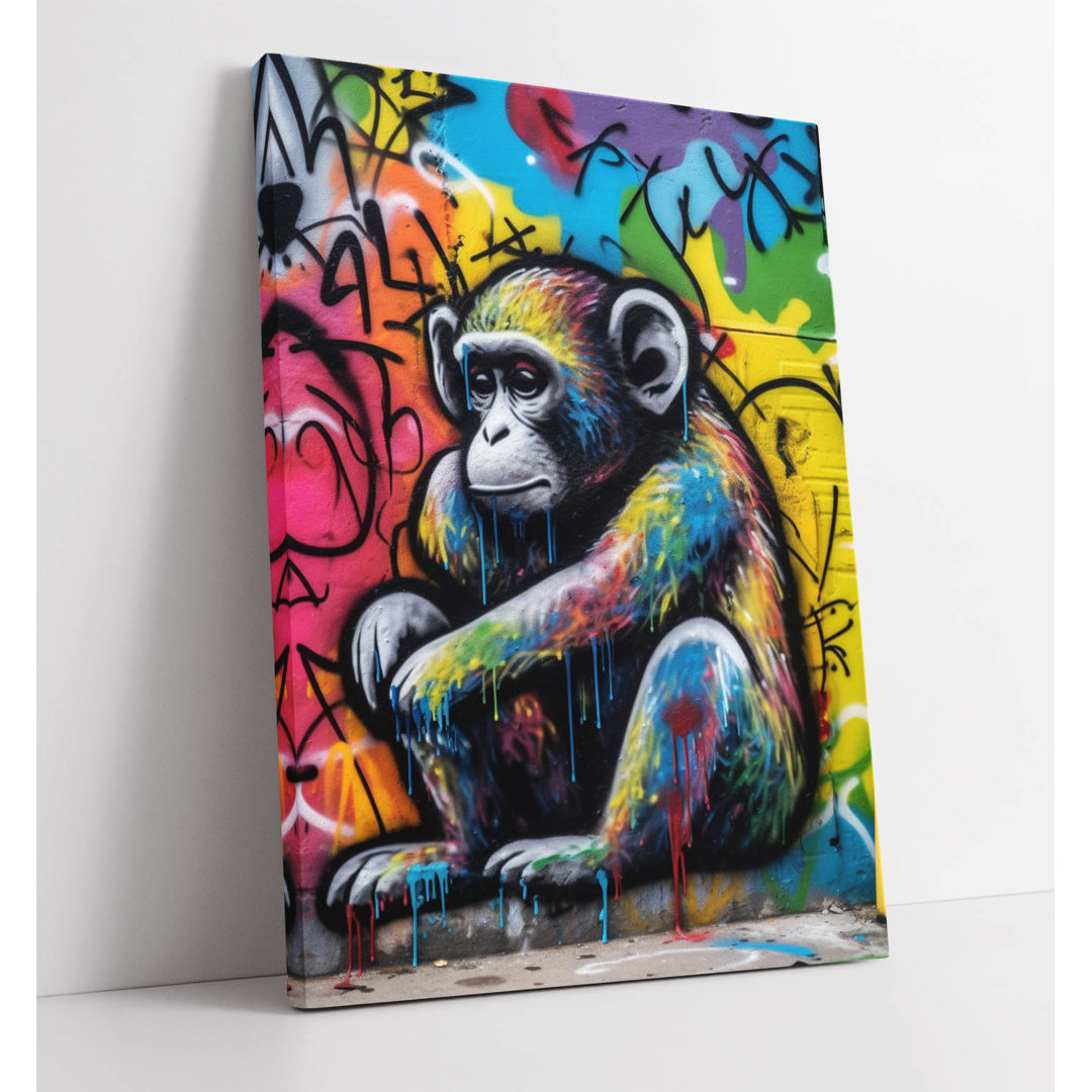 Colorful graffiti monkey in the style of banksy Canvas Wall Art Print Picture