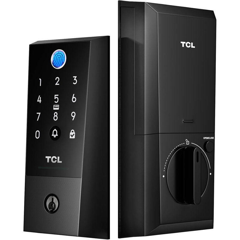 Serrure de porte intelligente numérique avec empreinte digitale TCL D2 Plus, noir, Noir