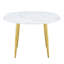 Table de salle à manger ronde extensible pour le divertissement moderne, plateau en panneau de fibres à densité moyenne blanc vif avec base en piédestal doré, pour 4 à 6 personnes-131256398