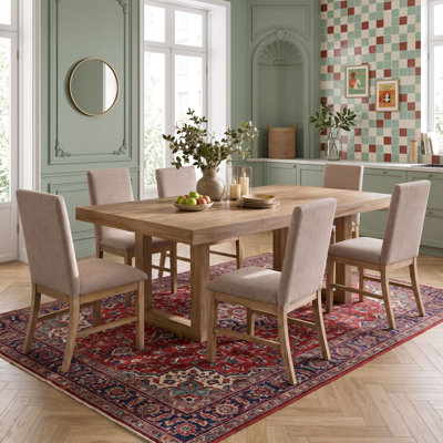 Ensemble de salle à manger extensible 7 pièces avec rallonge papillon de 30 cm et six chaises rembourrées, 6 places assises