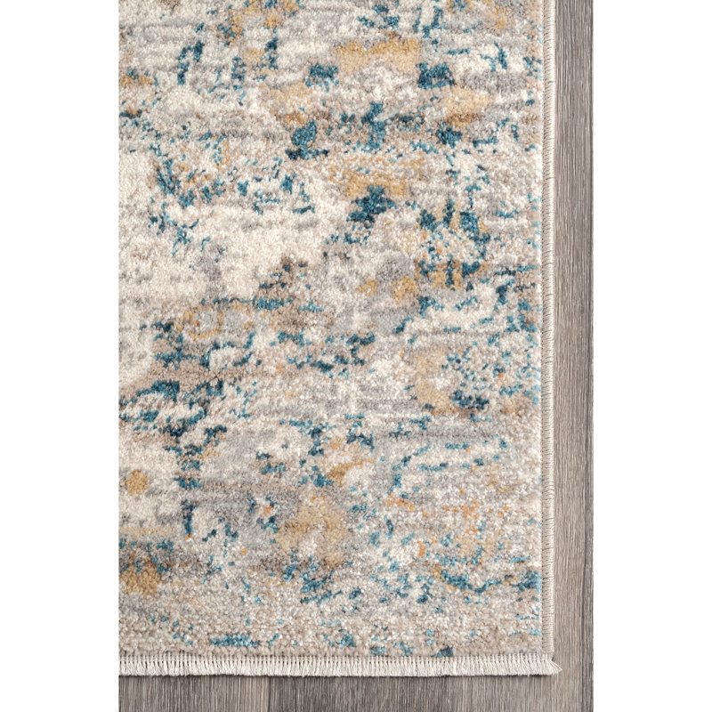 Tapis oriental Eugen en beige / bleu, Rectangle 6 pi 7 po x 9 pi 3 po