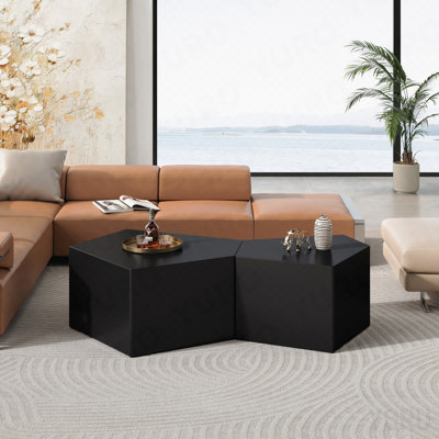 2P Irregular Pentagon Nesting Coffee Table Set - Geometric - Black