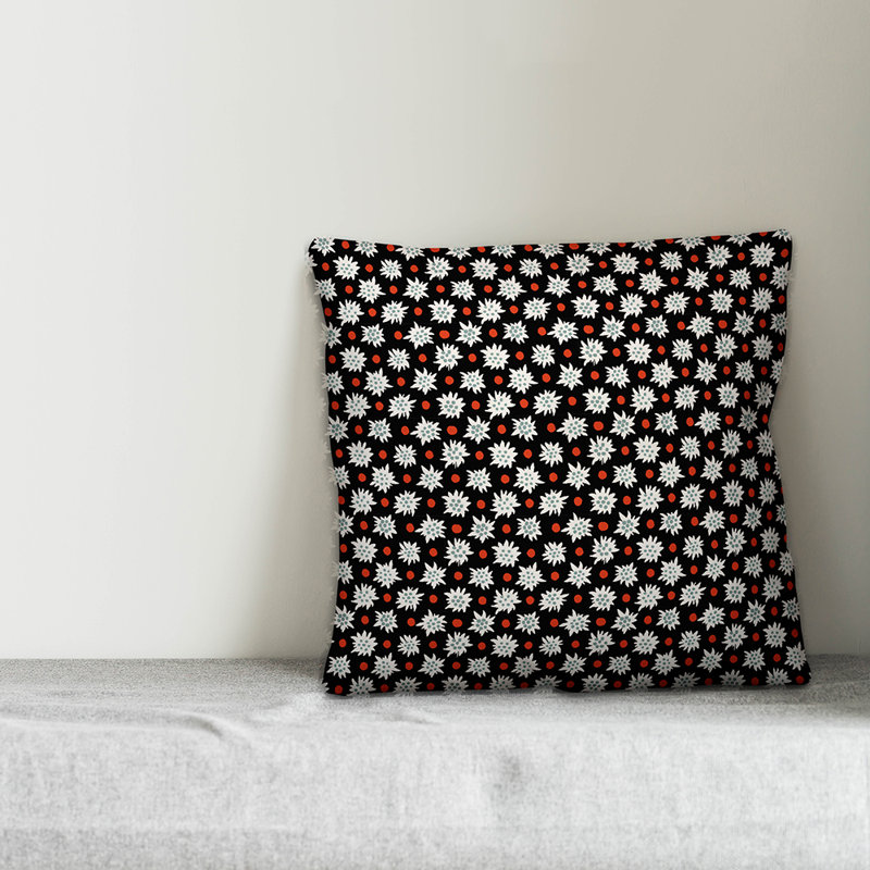 Coussin décoratif abstrait flocon de neige carré, 18 po x 18 po, Noir, Intérieur