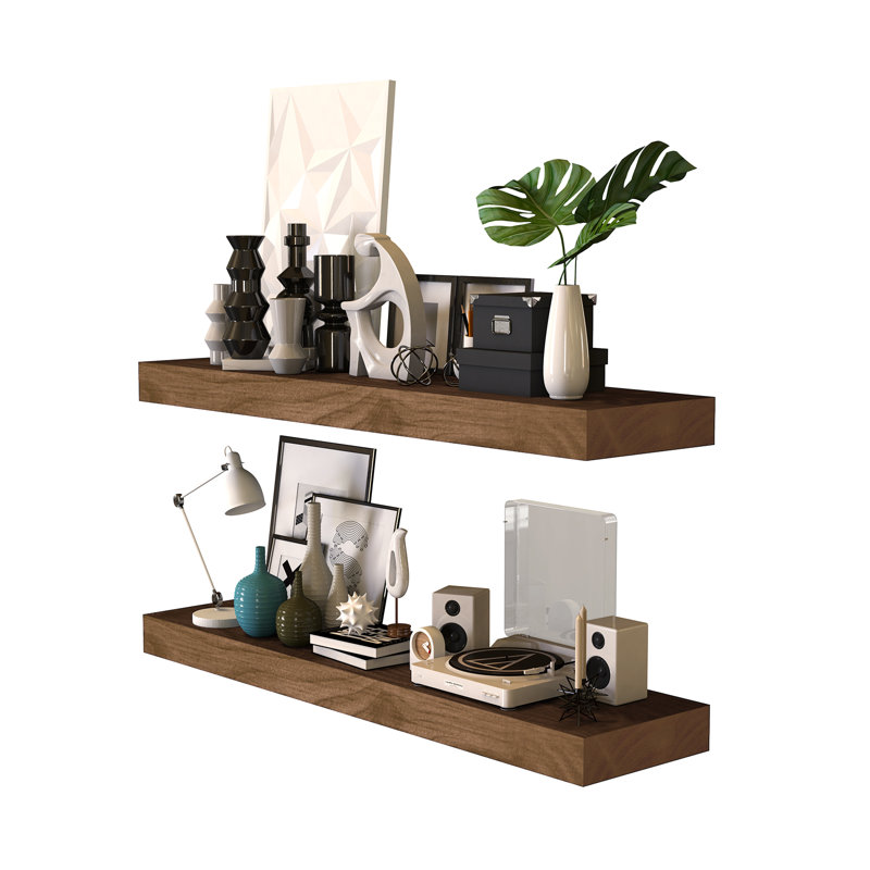 Chalissa 2 Piece Solid Wood Floating Shelf, Walnut, 1.57" H x 36" W x 6" D