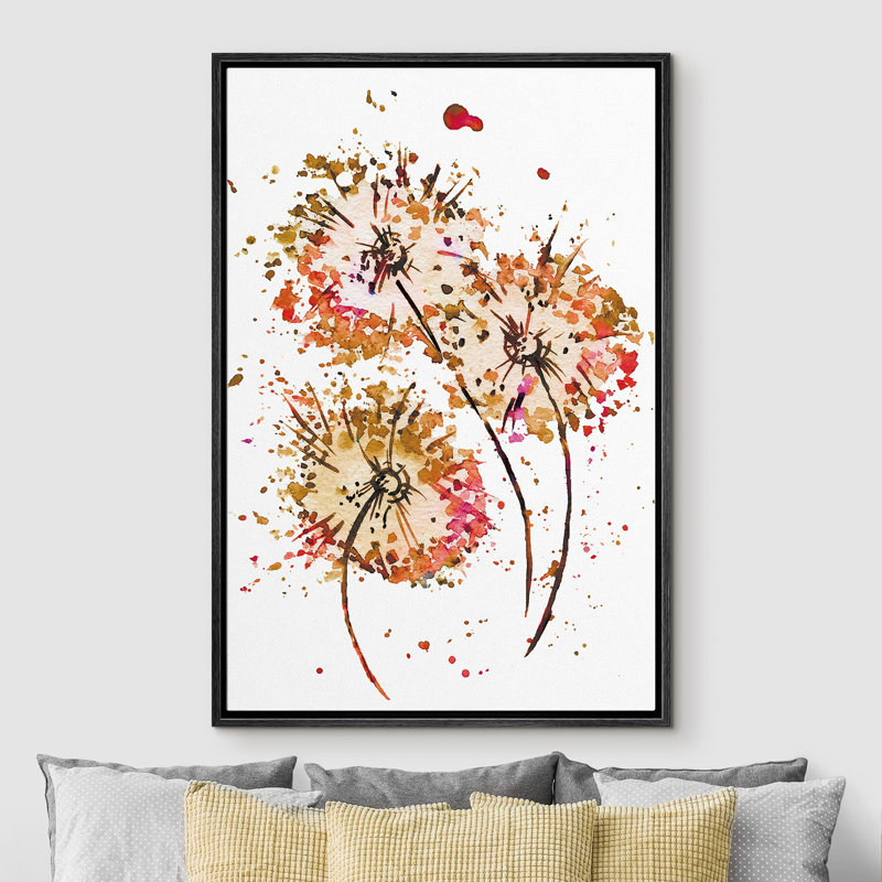 Aquarelle brune, explosion de pissenlits, illustrations de plantes florales, minimalisme rustique foncé, Noir