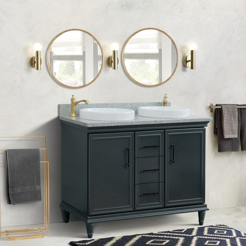 Meuble-lavabo double 49 po et lavabo rond, Gris