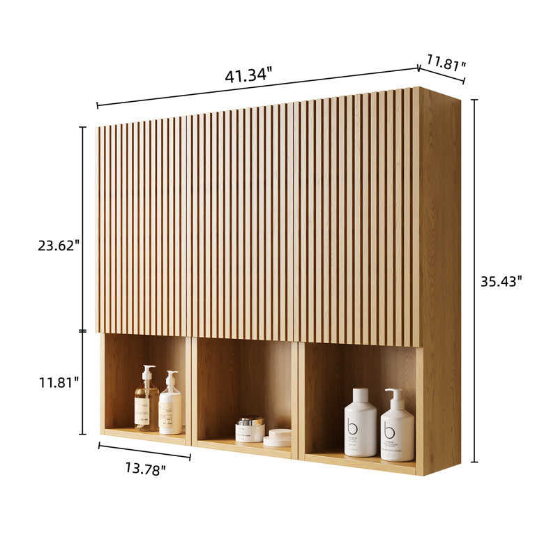 41" Bathroom Storage Unit - 3 Cabinets Available Oak Plywood Body Waterproof & Damp French 3D Groove Door Design Wall Mounted Cabinet Hue Manufactured -Proof Semi-