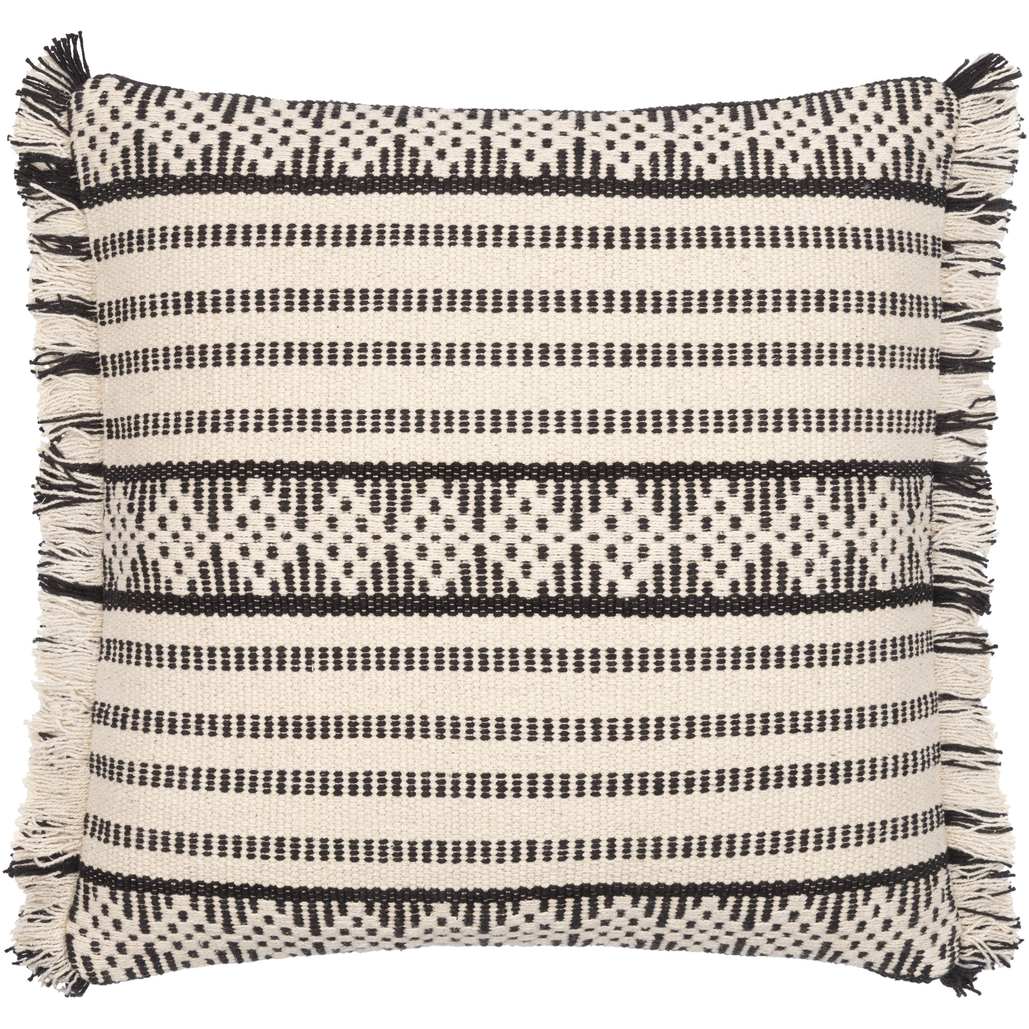 Joren Fringed Cotton Lumbar Throw Pillow, 20" x 20", Pillow Cover Insert Only