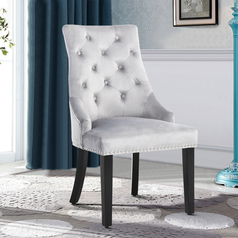 Erskine 0cm H Tufted Velvet Upholstered Side Chair in Grey