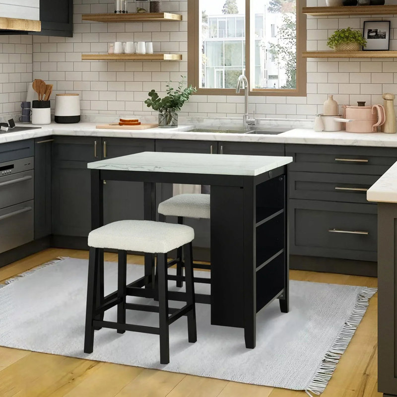 L 36,4 po et l 18,4 po transitionnel 3 pièces Comptoir Ht. Ensemble de table avec USB, noir / blanc / ivoire