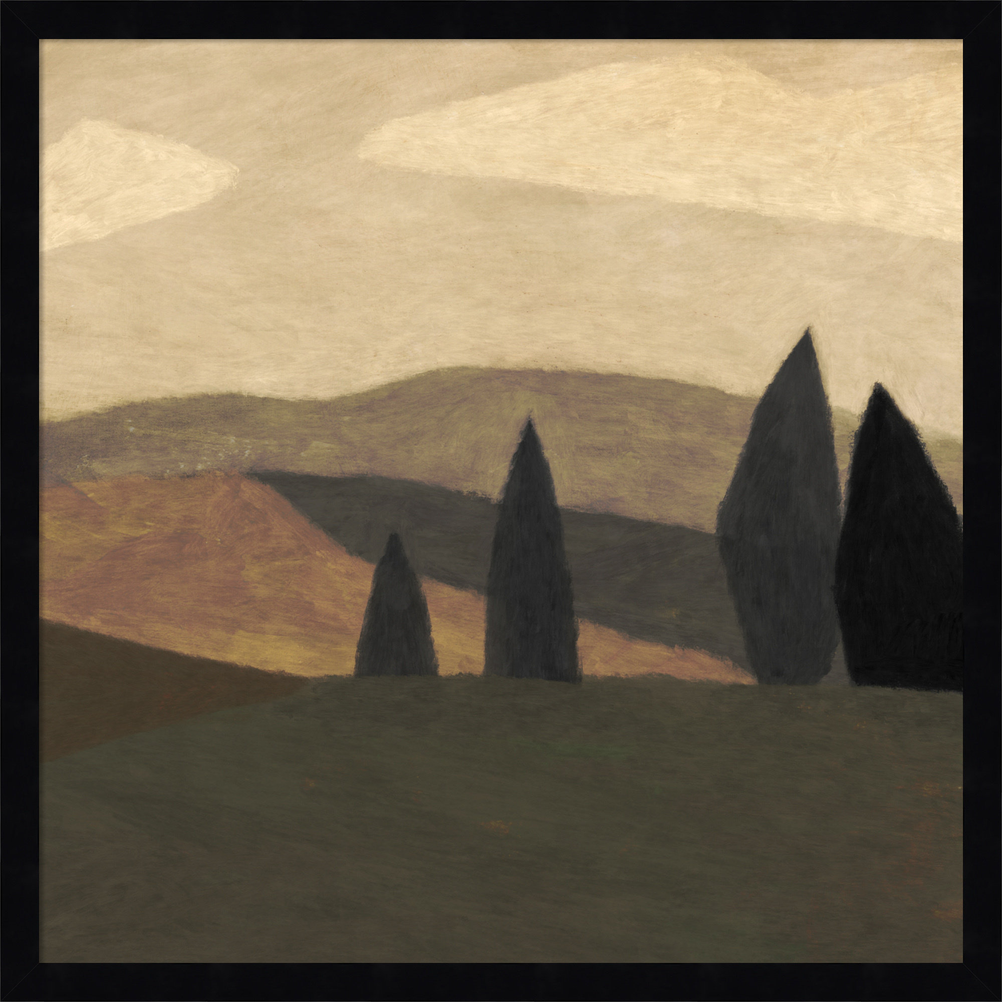 Paysage 2 by Dan Hobday Wood Framed Wall Art Print, 21" H x 21" W, Black