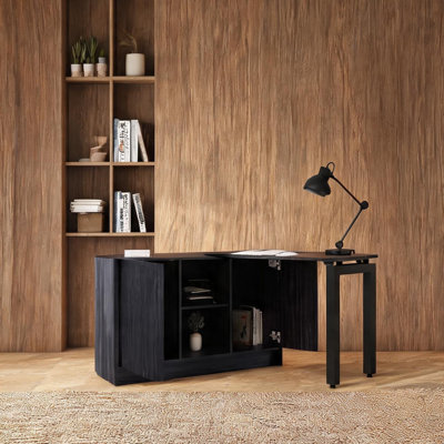 Bureau d'ordinateur avec surface spacieuse de 72 pouces, conception rotative réglable et rangement intégré, panneau de particules noir élégant, idéal pour le bureau à domicile ou le studio