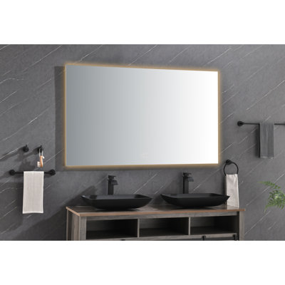 Miroir à DEL 60 po x 36 po pour meuble-lavabo, fixation murale, brouillard, fonction mémoire, grand, réglable, incassable, à intensité variable, monté sur meuble-lavabo, mémoire, grand réglable incassable et à intensité variable