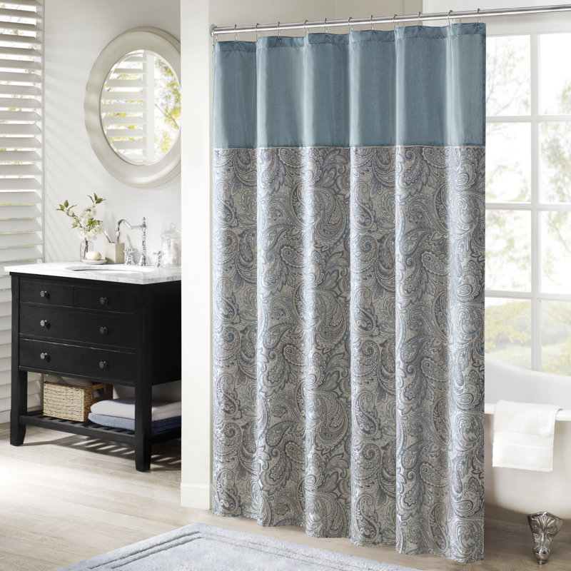 Rideau de douche en jacquard Aubrey, H 72 po x l 72 po, Bleu sarcelle