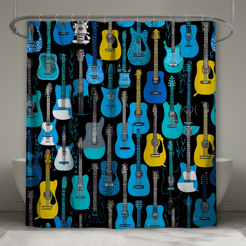 Rideau de douche Guitars - Musique salle de bain éclectique, 70in W x 72in H