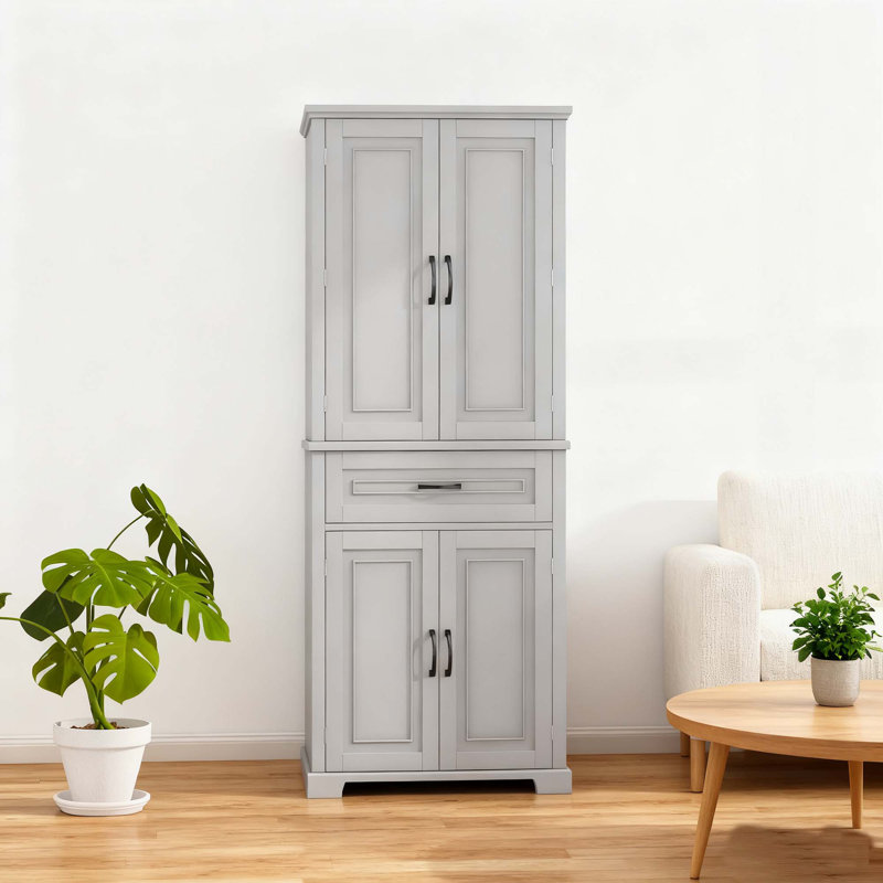 Bathroom Storage Cabinet with Doors and Drawer, Multiple Storage Space, Adjustable Shelf, Grey (Old Sku:WF308204AAE), Gray