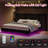 Upholstered Bed Frame | Oversized Headboard | Floating Design | RGB LED Lights | Modern Style-731644068-709867137