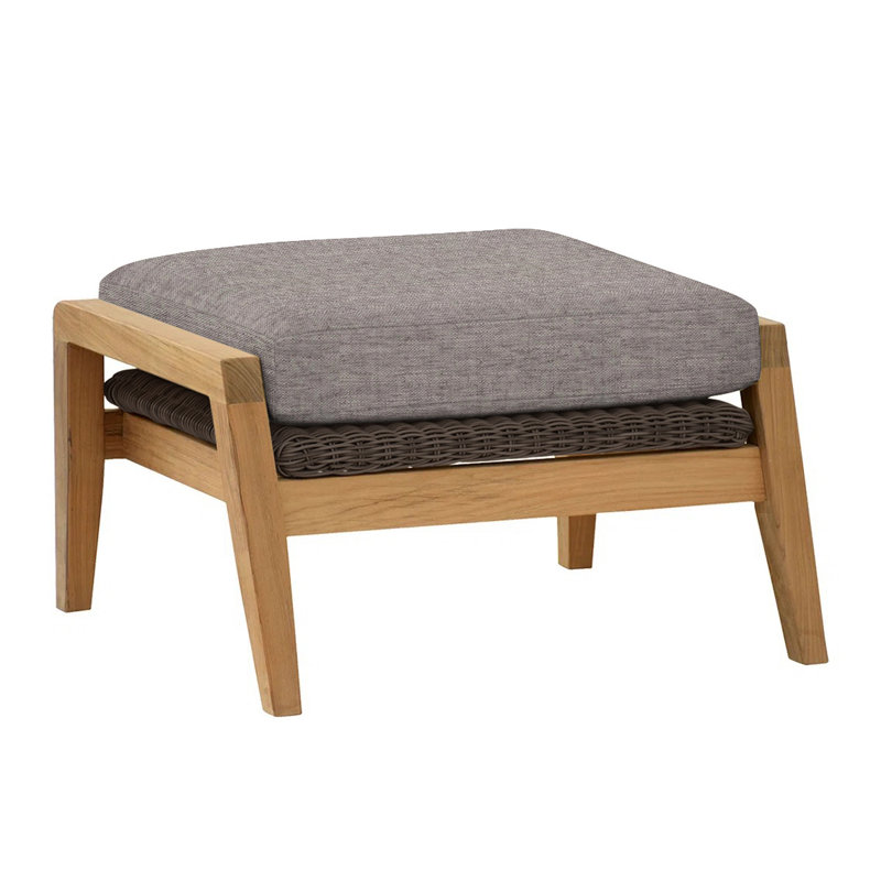 Spencer Outdoor Teak Ottoman, Ash, Spencer Textured Charcoal