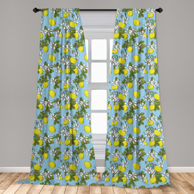 Botanical Floral Semi-Sheer Rod Pocket Curtain Panels