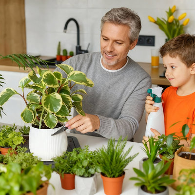 2-Pack Diatomite Plant Saucers, Quick-Dry Absorbent Stone Trays, Deep Grooves for Indoor Plants, Soap & Sponge Holder