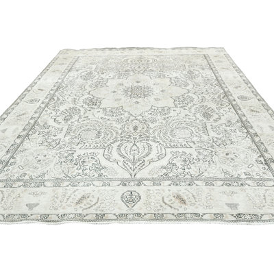 Antique Muted Cream Floral 8x11 Distressed Vintage Oriental Rug